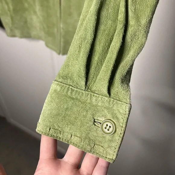 Vintage Y2K Green Suede Leather Button Down Shirt - Picture 9 of 14